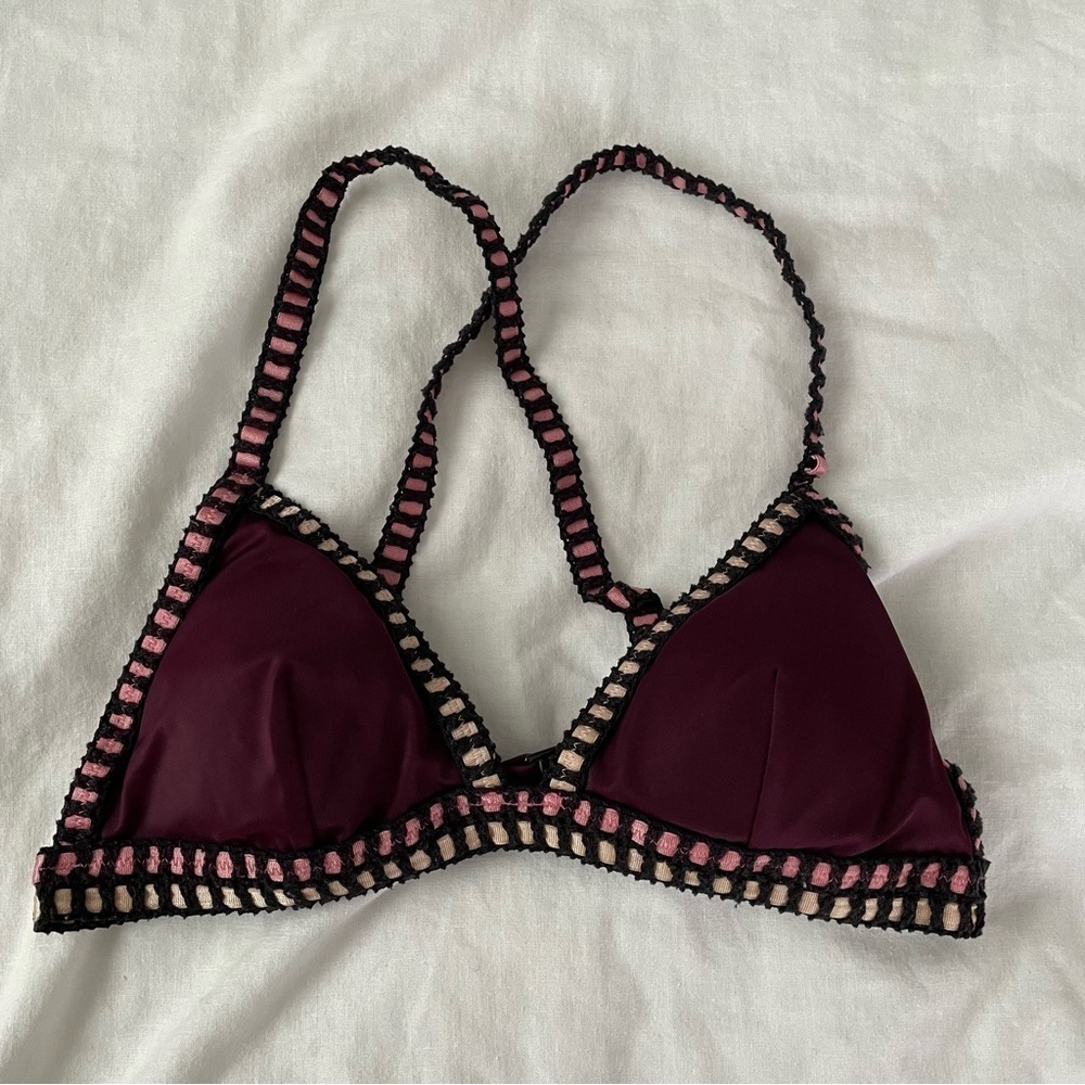 Victoria’s Secret SMALL Crochet Purple Bikini Top Triangle burgundy padded